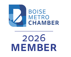 White background with blue Boise Metro Chamber logo in the top half. Text beneath reads, "2026 member."