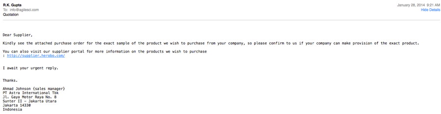 Business Phishing email example